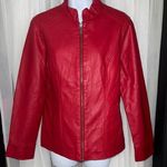 Christopher & Banks Red Leather Like- Jacket with Stand-Up Collar and Fitted Silhouette Photo 0