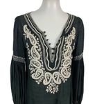 Silk Womens Dress Medium Black Embroidered Long Sleeve 100% Silk Photo 1
