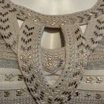 White House | Black Market Beaded Knit metallic White Silver & Light Brown SZ S Photo 7