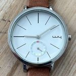 WY Modern Ladies Watch Large Round White Dial Genuine Leather Strap Photo 0