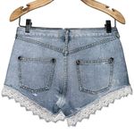 Free People  Women’s 26 Light Blue White Lace Trimmed Cut Off Denim Jean Shorts Photo 5