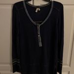 We The Free  Navy Blue Long Sleeve Henley Top Distressed Detail XS Photo 0