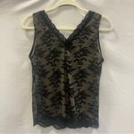 Worthington  Lace Burnout Black Top Womens Medium V Neck Sexy Tank Dark Romantic Photo 2