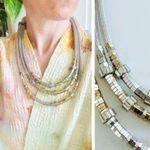 EXPRESS  Triple Strand Beaded Steampunk Gunmetal Chunky Collar Necklace Photo 3