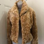 Rampage 2000s Y2k Vintage Tan Camel Brown faux fur jacket coat big collar long sleeve slight crop Size L, Photo 1