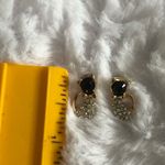 Cat stud earrings black rhinestone gold tone Photo 2