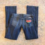 Frankie B. NWOT Low Rise Flying Free At Sunset Flare Jeans w/ Embroidered Patch Blue Size 6 Photo 2