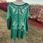 Ultra Pink Green Mesh Crochet Embroidery Top Photo 1