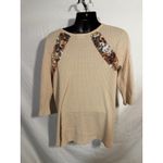 Cream floral waffle knit mixed media Lace Sheer boho long sleeve‎ blouse Size M Photo 2