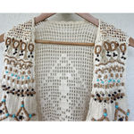 Vintage Crochet Beaded Knit Vest Women's Size Small Boho Western Cowgirl Tan Photo 1