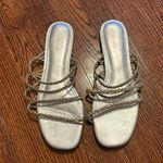 Larroude Ibiza Flat Sandal in Braided Metallic Silver Leather Size 8 Photo 1