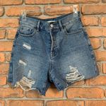PacSun ‎ Women's Distressed High Rise Button Fly Denim Boy Shorts Blue - Size 25 Photo 0