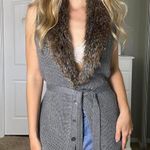 Rachel Zoe Grey faux fur belted sweater vest with button front and tie waist #boho Photo 5