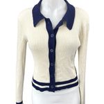 Anthropologie Cream Rib Knit Collar Button Down Long Sleeve Polo Sweater Top XS Photo 0