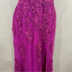Sherri Hill  56077 Halter Leaf Lace Gown Magenta Size 12 Photo 3
