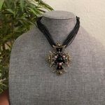 Y2K Gothic Whimsygoth Grunge Black Gold Stud Large Cross Necklace Choker Pendant Charm Multi strand Leather Rope #gypsy #whimsigoth #indie #hippie Measurement in pics Photo 0