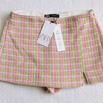 ZARA  Textured Tweed Shorts Skort High Waist 3590 728 620 Medium M Pink NEW Photo 0