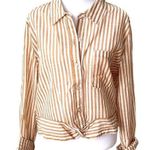Aeropostale Yellow White Striped Cropped Twist Front Button Down Shirt Sz XL Photo 0