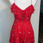 Kimchi Blue Urban Outfitters Red Floral Printed Open Back Romper Size 0 Photo 2