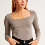 Abercrombie & Fitch nude square neck long sleeve pointelle body suit S Photo 0