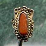 VTG Navajo Coral Sterling Silver Ring Large Rustic Size 6.5 Photo 1