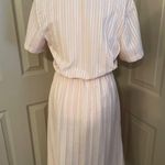 Vintage pink & white striped polyester belted shirt dress w/pearl buttons. Sz 14 Photo 1