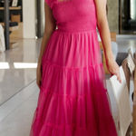 Baltic Born Emma Smocked Tulle Dress Ruffle Tiered Hot Pink Plus Size 1XL Photo 0