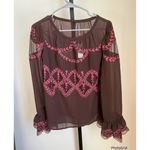 Anthropologie  Long Sleeve Appliqué Blouse Small NEW Photo 2