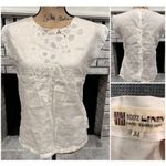 Vintage SYS Hand Embroidered 100% Linen Floral Back Button Top White Size 34 XS White Photo 2