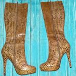 Charles David Charles by  tan faux animal print knee high side zip boots Photo 1