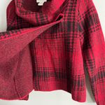 CHRISTIAN SIRIANO red black plaid single button cowl neck wool blend sweater Photo 6