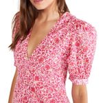 MISA Los Angeles Pink Floral Button Front Midi Dress Puff Sleeve L Made In USA Photo 1