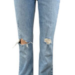 ZARA  Blue Distressed Raw Frayed Hem High Rise Bootcut Flare Denim Jeans Pants 4 Photo 0