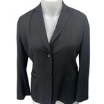 Ann Taylor LOFT Black Wool Pinstriped Collar Long Sleeve Blazer Coat Jacket 14 Photo 0