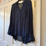 Free People  The Best Navy Button Front Lace Back Blouse Size Large Photo 3