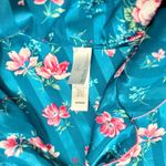 Floral Pajama Set Teal Pink Striped Sleepwear Matching Shorts Button Up Size M Blue Size M Photo 5