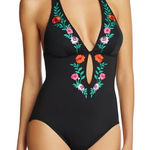 Kate Spade Marina Beach Halter Plunge One Piece Swimsuit in Black, Size M Photo 0