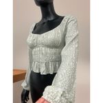 Hollister  green‎ floral smock shirt, off the shoulders, long sleeve, size XS Photo 1