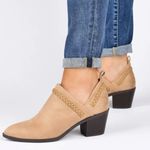 Journee Collection Sophie Braided Strap Bootie, Block Heel, Tan, Size 8.5 NWT Photo 1