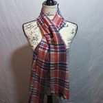 Lands' End  Women's Coral Pink Plaid Scarf Soft Fringe Photo 7