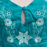 Chic Turquoise Teal Floral Blouse Blue Size M Photo 2