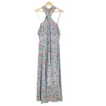 Gal Meets Glam Ella Halter Open Back Ruffle Maxi Dress Blue Floral Print Size 16 Photo 2