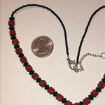 Vintage Red & Black Seed Bead Beaded Boho Necklace Photo 2