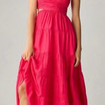 Anthropologie Let Me Be Cutout Tiered Dress Open Back Maxi Hot Pink Extra-Small Photo 0