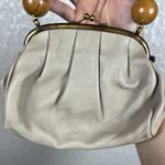 Anthropologie  Rada Small Coin Purse Crossbody Wooden Handle Italian Leather Boho Photo 5