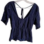 Trixxi Blue Lace Peplum Crop Top Photo 1