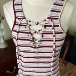 Rue 21 Lace Up Striped Crop Top White Red Gray Photo 3