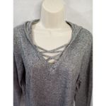 Absolutely Famous  XL Hooded‎ Long Sleeve Top Gray V-neckline Criss-cross Photo 1