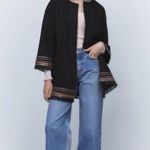 ZARA Combination Faux Suede Embroidered Jacket Cardigan Size Med Photo 0
