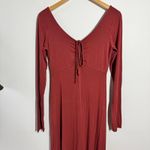 Sozy Sarah Long Sleeve Dress Women M Burnt Red Ruched Neckline Thumb Hole Pocket Size M Photo 2